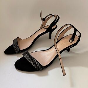 New Pelle Moda FABIA 2 KITTEN HEEL SANDAL BLACK GENUINE SUEDE LEATHER Size 8